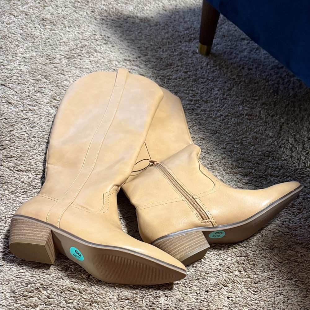 Tan Leather Knee-High Boots - Picture 6 of 7